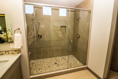 Open Shower with Pebble Flooring